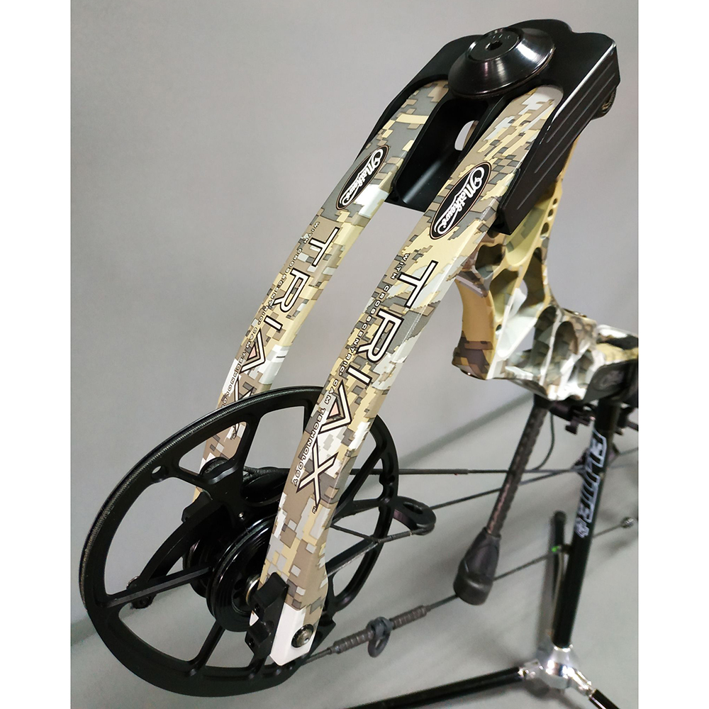 Лук блочный TRIAX, начальная скорость 343 фут в сек, расстояние между осями 28", база 6", сила 60 lb