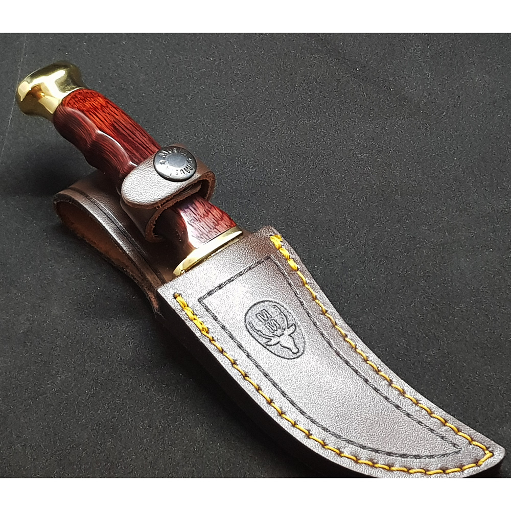 Нож "DP" с фикс клинком длиной 10 см, рукоять красная микарта, ножны кожа