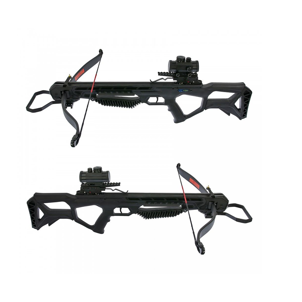 Арбалет рекурсивный, начальная скорость 260 фут/сек, размах плечей 27,5", длина натяжения 12", сила 