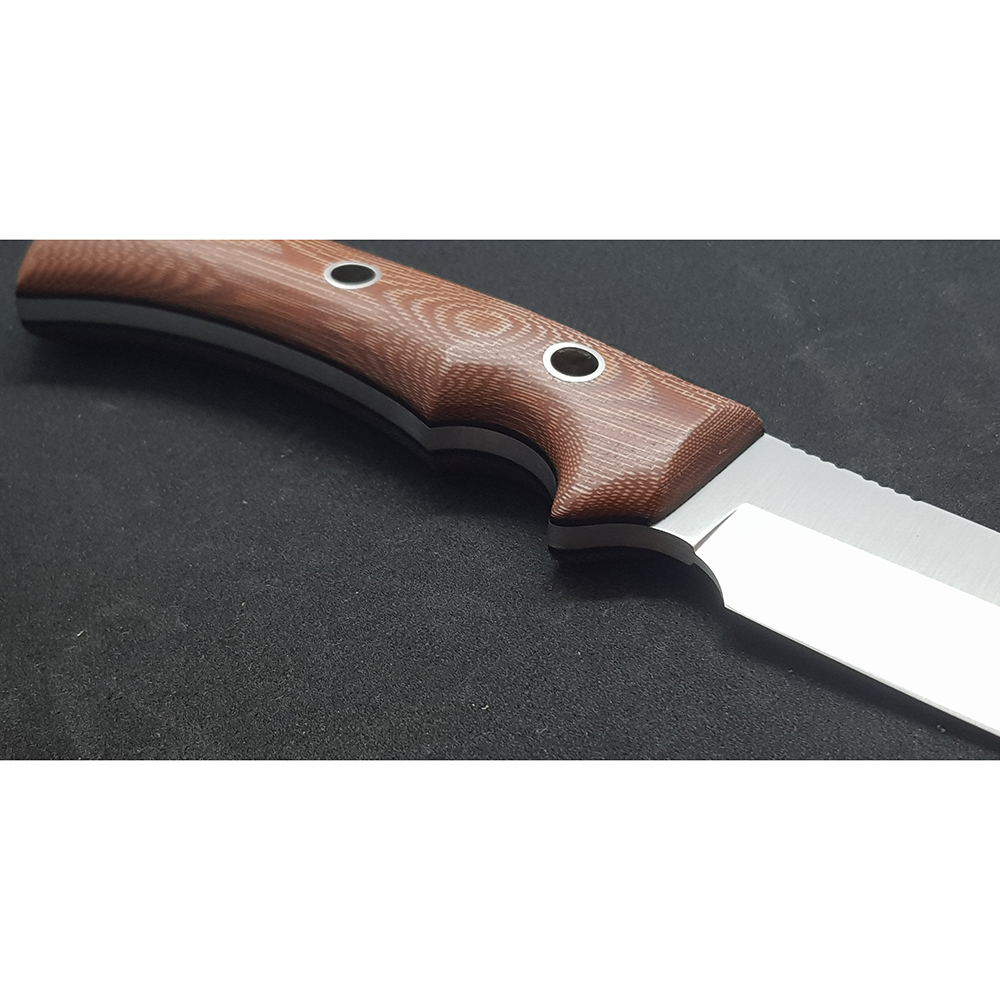 Нож "ABORIGEN" с фикс клинком длиной 12 см, рукоять бежевая микарта (canvas-micarta), ножны кожа