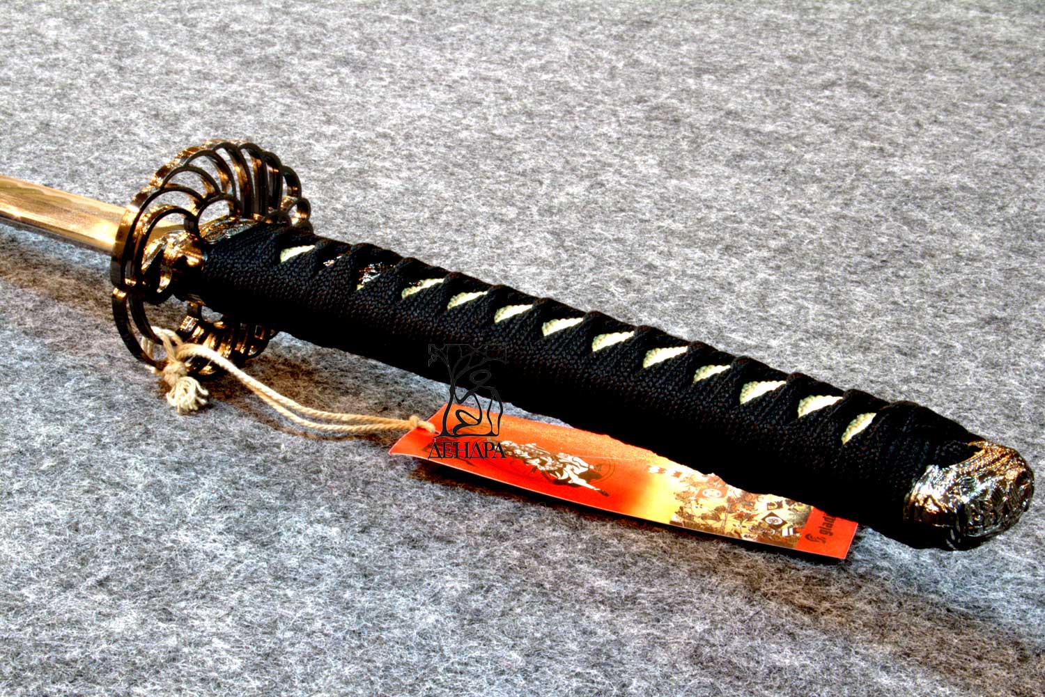 Катана, клинок 440 сталь, ножны черные, цуба с журавлем