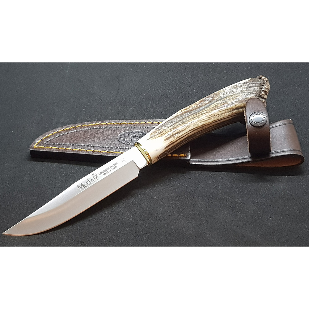 Нож "GRED" с фикс клинком длиной 12 см, рукоять рог оленя с кроной, ножны кожа