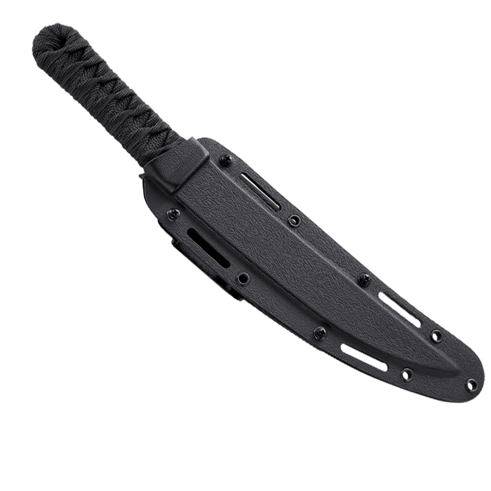 Нож "Shinbu", фиксированный матовый клинок, рукоять черная шнуровка, ножны кайдекс