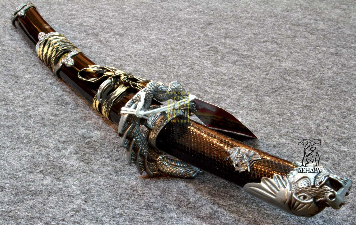 Вакидзаси "Черная Змея", цвет чёрно-серый, ножны плетёные, латунь