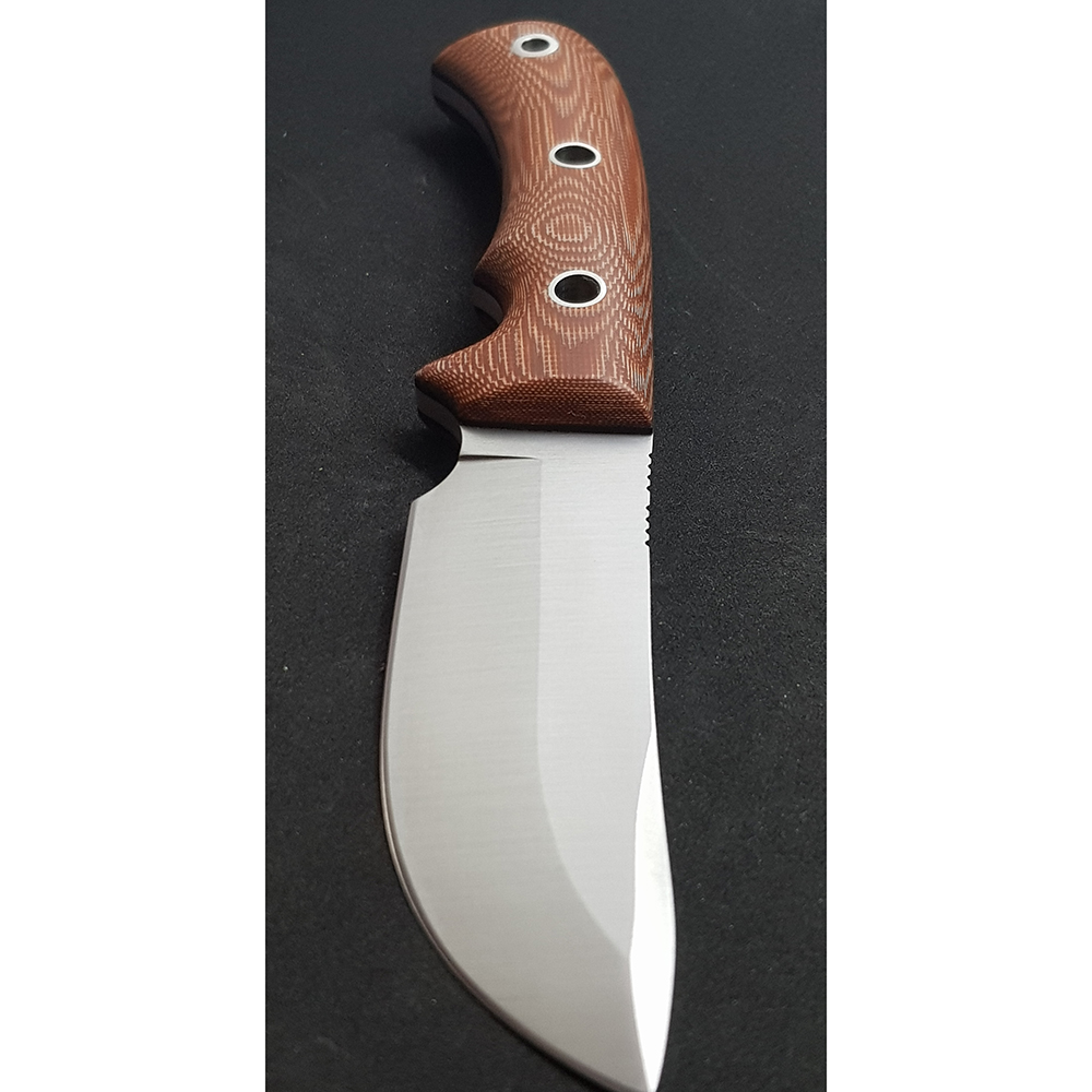 Нож "ABORIGEN" с фикс клинком длиной 12 см, рукоять бежевая микарта (canvas-micarta), ножны кожа