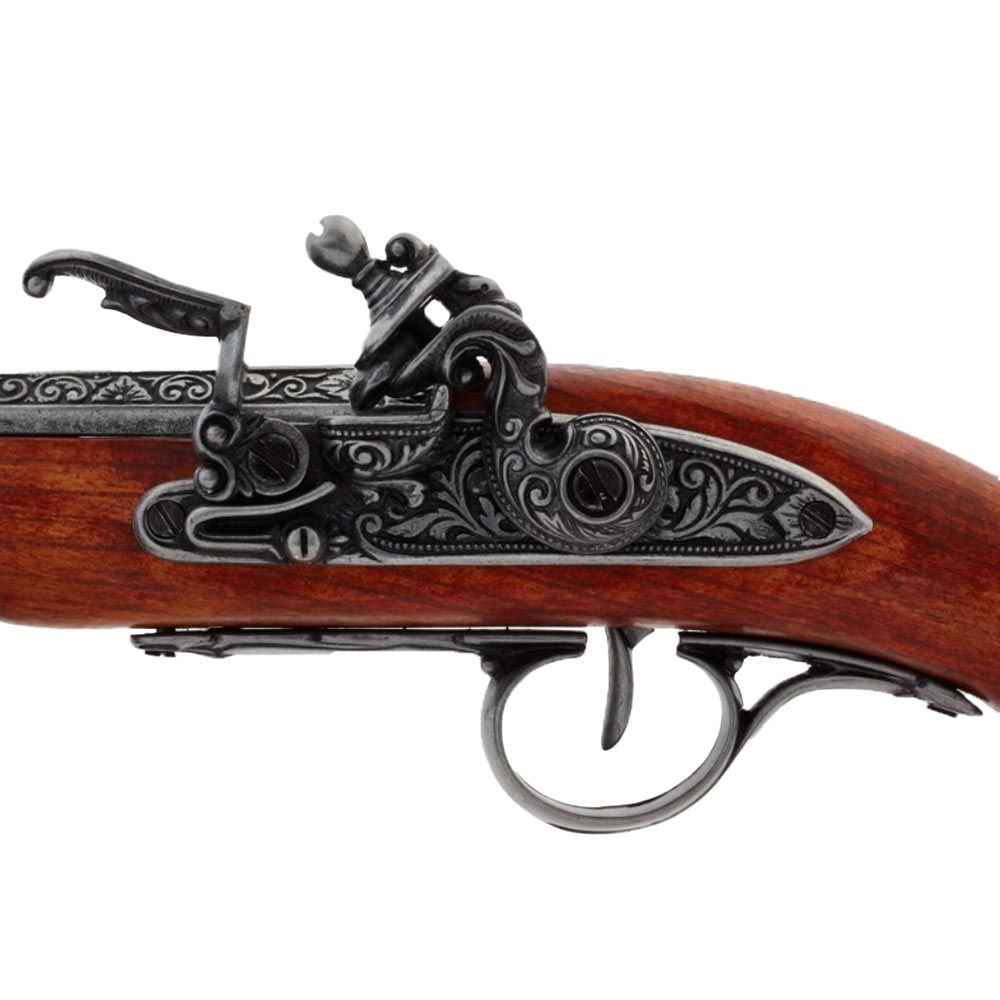 Кремневый пистолет из металла и дерева с имитацией механизма заряжания и стрельбы,18 век, длина 38,5