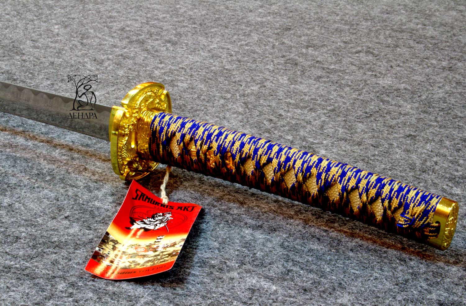 Вакидзаси, цвет жёлто-синий, рукоять плетёная, ножны плетёные, латунь