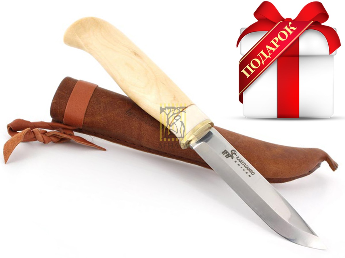Нож "Wolf",  рукоять карельская береза и рог оленя, кожаный чехол