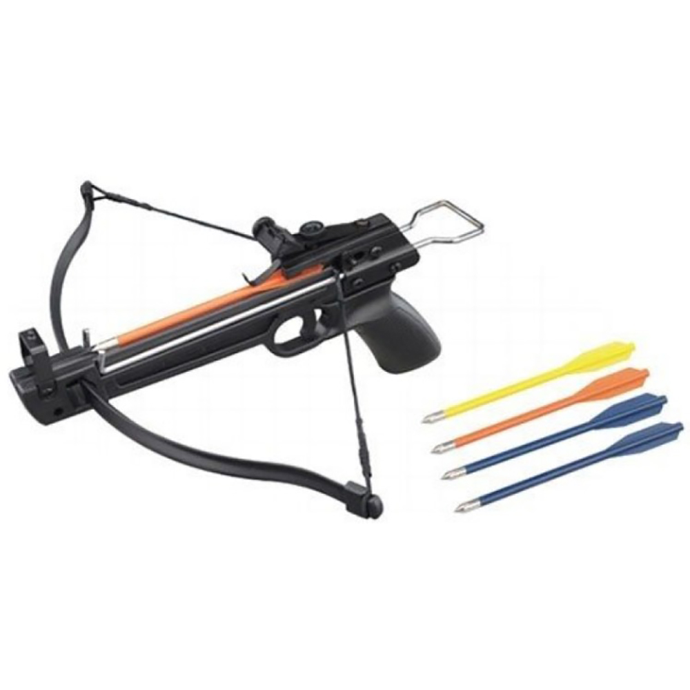 Арбалет-пистолет силой 50 lbs, приклад и ствол алюминий, без упора, 5 пластиковых стрел в комплекте,