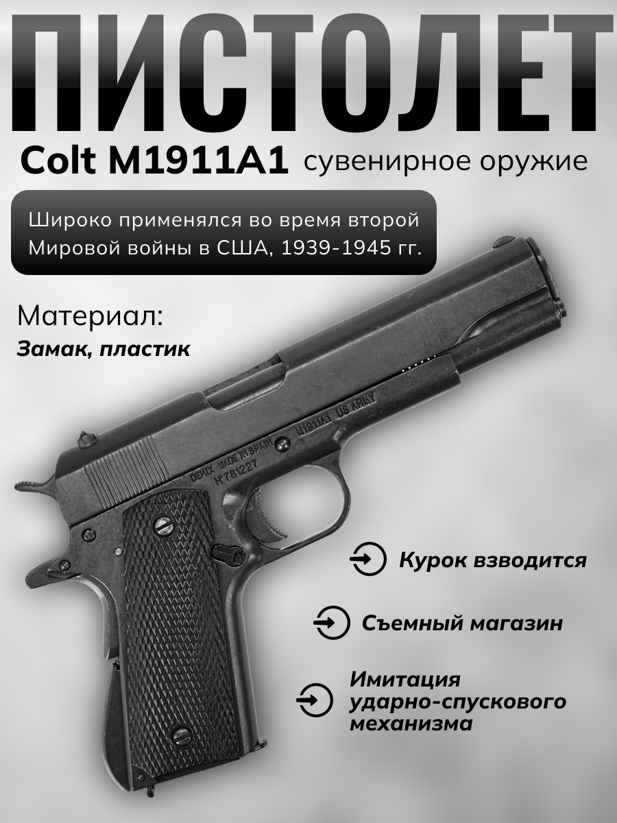 Пистолет автоматический M1911A1, .45 калибра, пластиковые накладки, США, 1911 Пистолет автоматический M1911A1, .45 калибра, пластиковые накладки, США, 1911