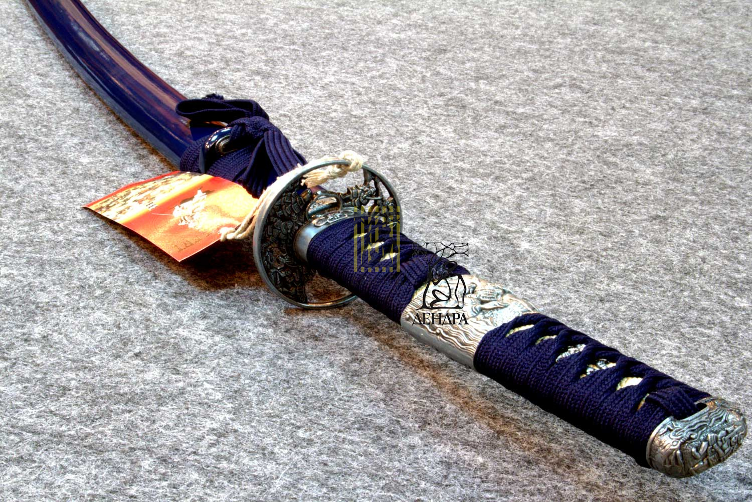 Катана, клинок 440 сталь, ножны деревянные синие, цуба под серебро