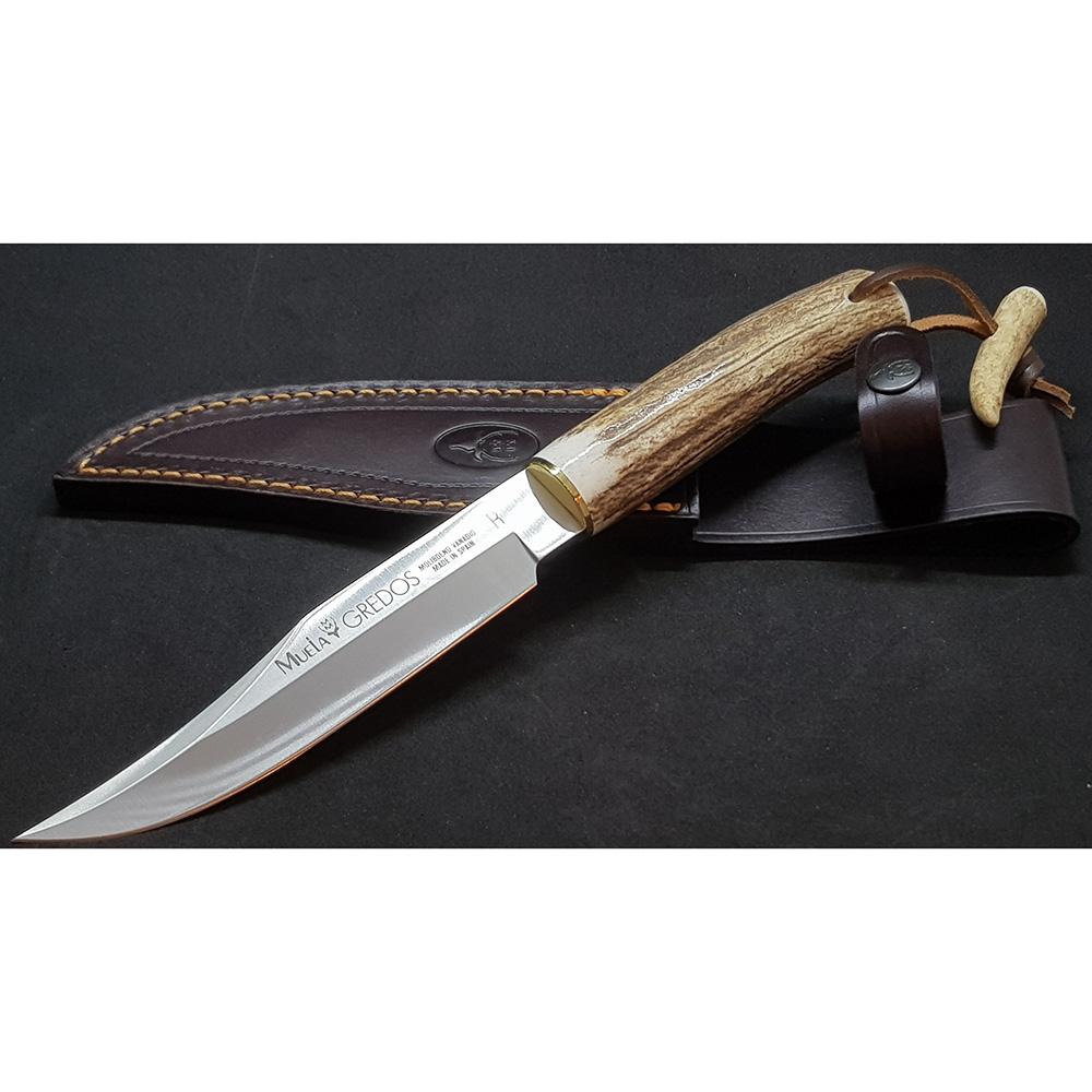 Нож "GRED" с фикс клинком длиной 16 см, рукоять рог оленя, ножны кожа