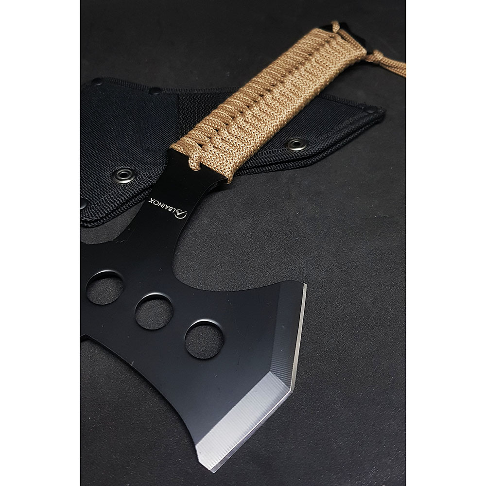 Топорик охотничий, длина 26 см, рукоятка коричневая оплетка, чехол нейлон