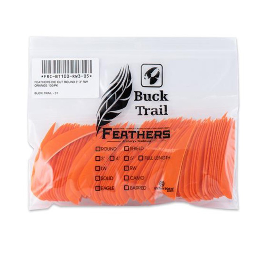 Оперение для стрел Buck Trail, форма Round, размер 3", цвет оранжевый, 100 шт/уп