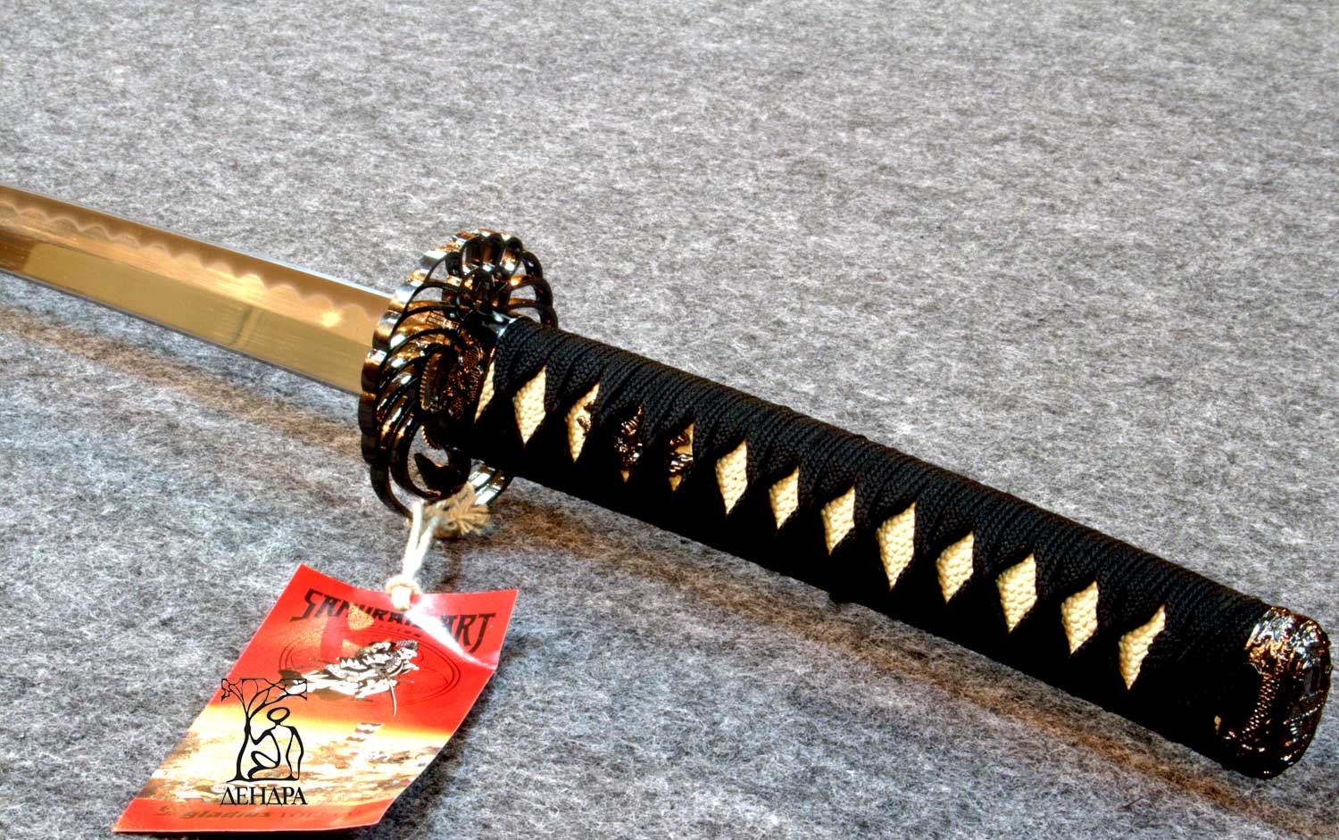 Вакидзаси, клинок 440 сталь, ножны черные, цуба с журавлем