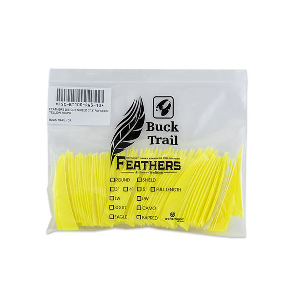 Оперение натуральное для стрел, форма Shield, размер 3", цвет неоново-желтый, производитель Buck Tra