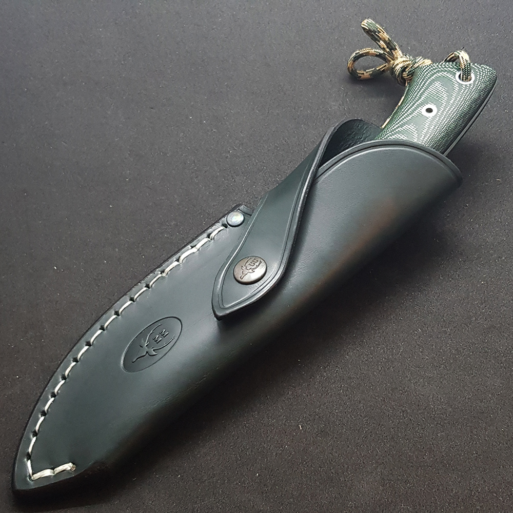 Нож "GAVILAN" с фикс клинком длиной 13 см, рукоять зеленая микарта, ножны кожа