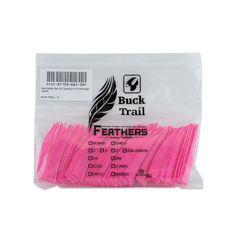 Оперение натуральное для стрел, форма Shield, размер 3", левое, цвет розовый, производитель Buck Tra Оперение натуральное для стрел, форма Shield, размер 3", левое, цвет розовый, производитель Buck Tra