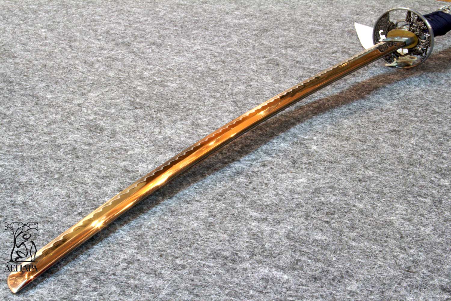 Катана, клинок 440 сталь, ножны деревянные синие, цуба под серебро