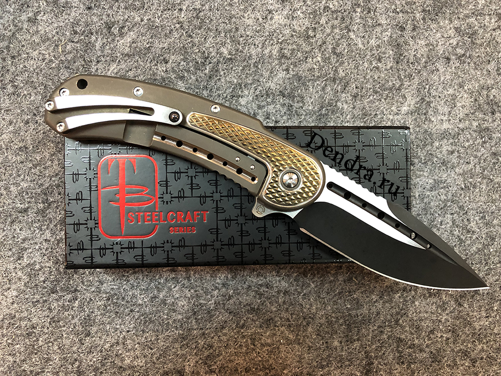 Нож Bodega, сталь CPM-S35VN, длина клинка 3.875″, покрытие клинка DLC/сатин, рукоять титан, золото с