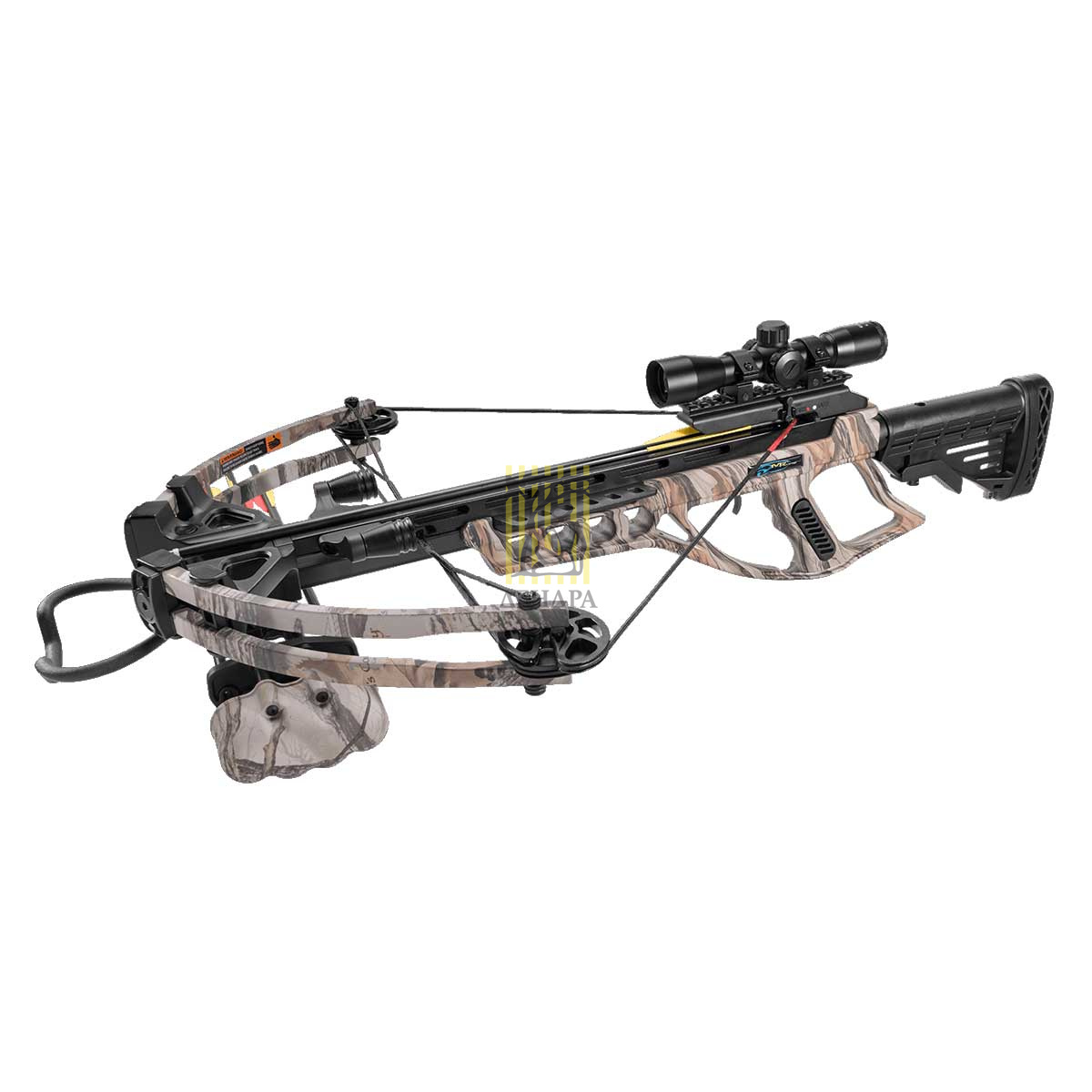 Арбалет блочный, начальная скорость 370 фут/сек, сила 95Lbs, длина натяжения 14", цвет камуфлированн