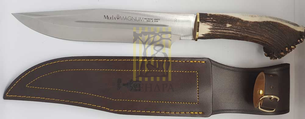 Нож "MAGNUM" с фикс клинком длиной 26 см, рукоять крона рога оленя, ножны кожа