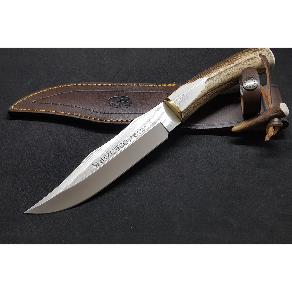 Нож "GRED" с фикс клинком длиной 17 см, рукоять рог оленя, ножны кожа