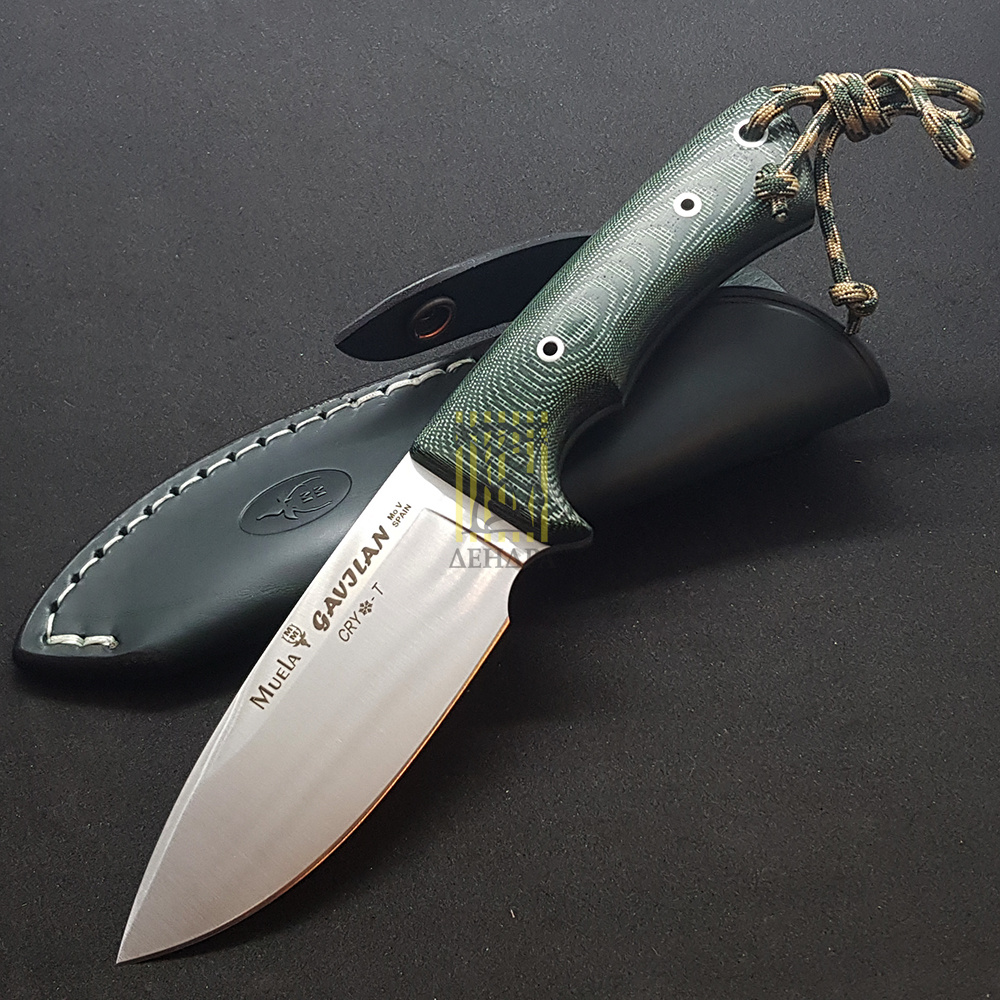 Нож "GAVILAN" с фикс клинком длиной 13 см, рукоять зеленая микарта, ножны кожа