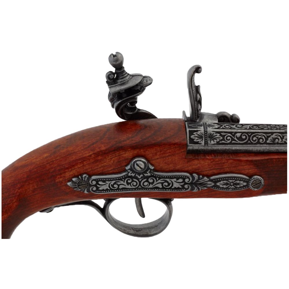 Кремневый пистолет из металла и дерева с имитацией механизма заряжания и стрельбы,18 век, длина 38,5