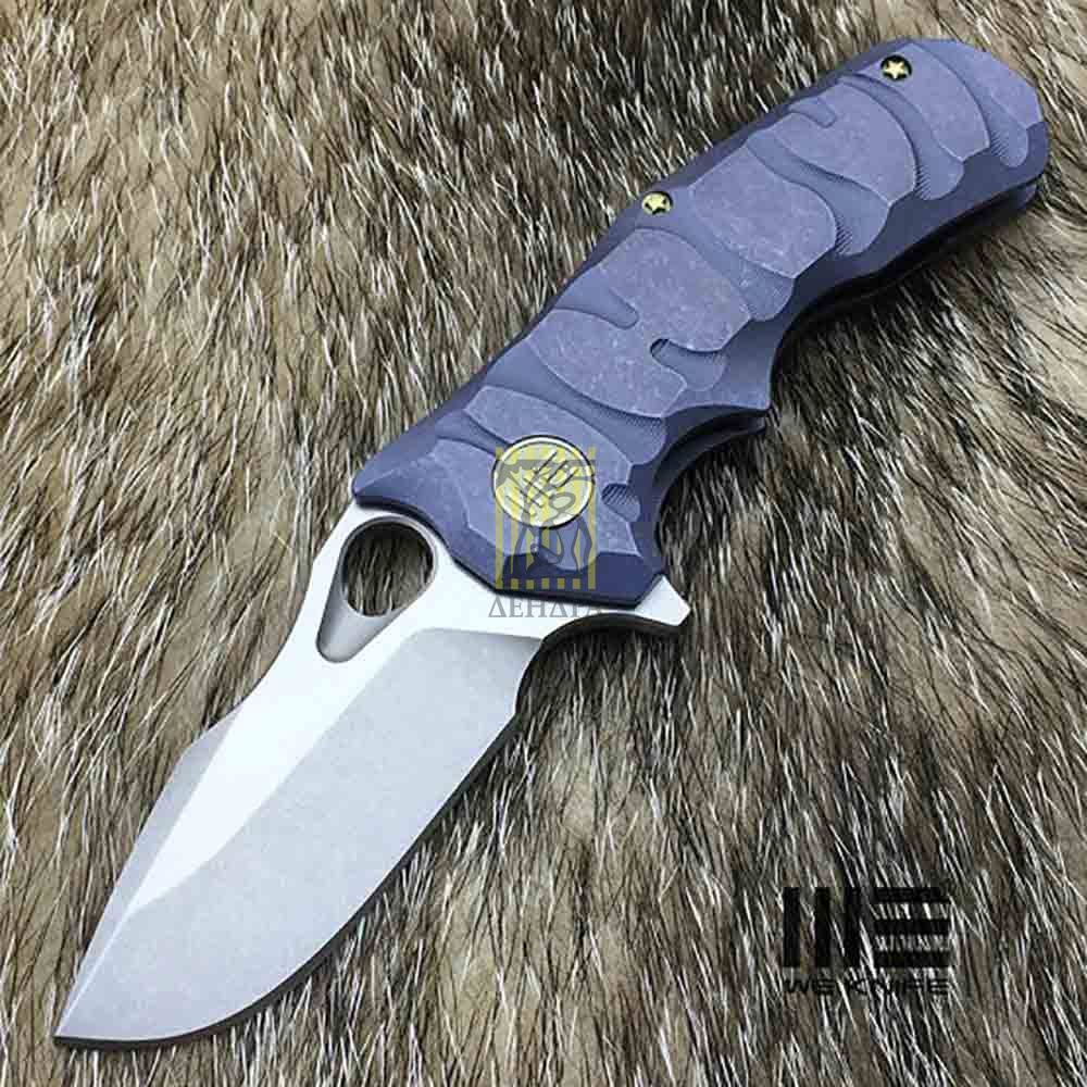 Нож складной, сталь Bohler M390, длина клинка 74 мм, рукоять титан, цвет голубой, клипса, замок fram Нож складной, сталь Bohler M390, длина клинка 74 мм, рукоять титан, цвет голубой, клипса, замок fram