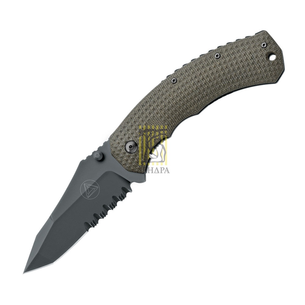 Нож "COMBATIVE EDGE" складной, сталь N 690Со, твердость 60 HRC, покрытие DLC, халф-серрейтор, рукоят