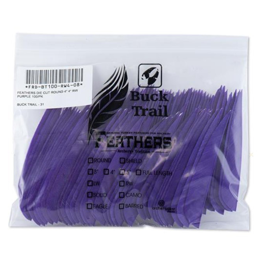 Оперение для стрел Buck Trail, форма Round, размер 4", цвет фиолетовый, 100 шт/уп