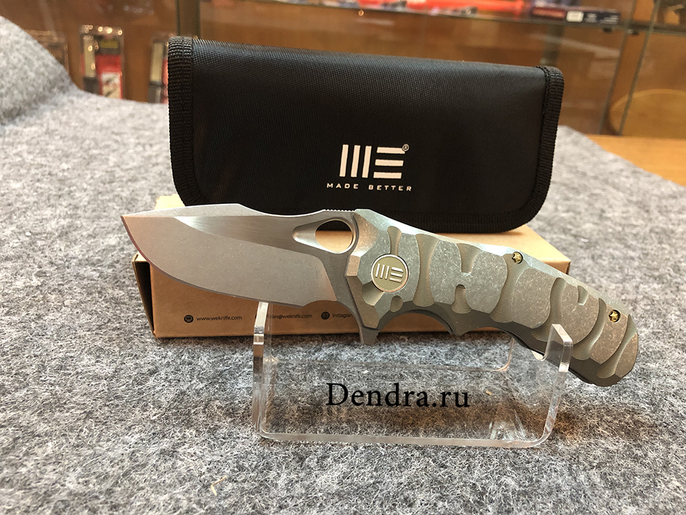 Нож складной, сталь Bohler M390, длина клинка 74 мм, рукоять титан, цвет зеленый, клипса, замок fram