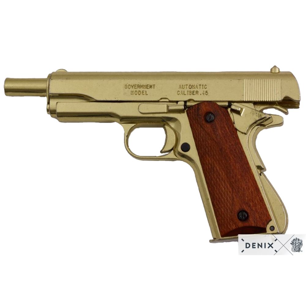 Пистолет автоматический M1911A1, .45 калибра, цвет золотистый, матовое покрытие,  накладки из темног