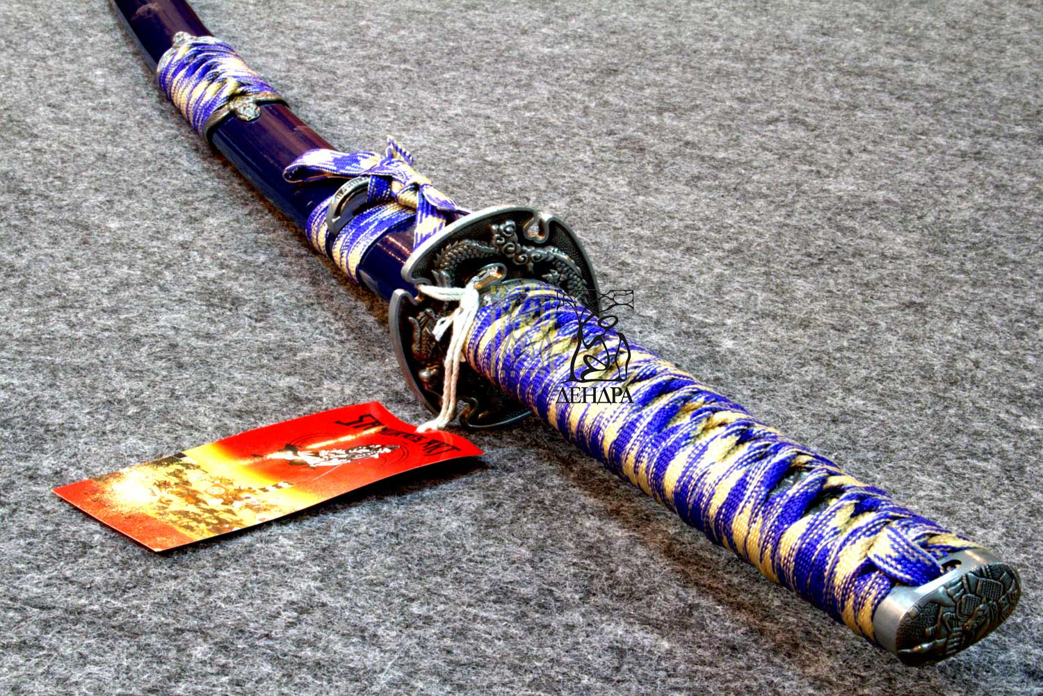 Катана, цвет серо-голубой, рукоять плетёная, ножны плетёные, латунь Катана, цвет серо-голубой, рукоять плетёная, ножны плетёные, латунь