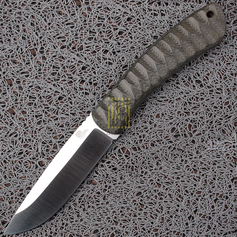 Нож OWL KNIFE BUBO-S сталь K340, Рукоять микарта, ножны кожа, прямые спуски