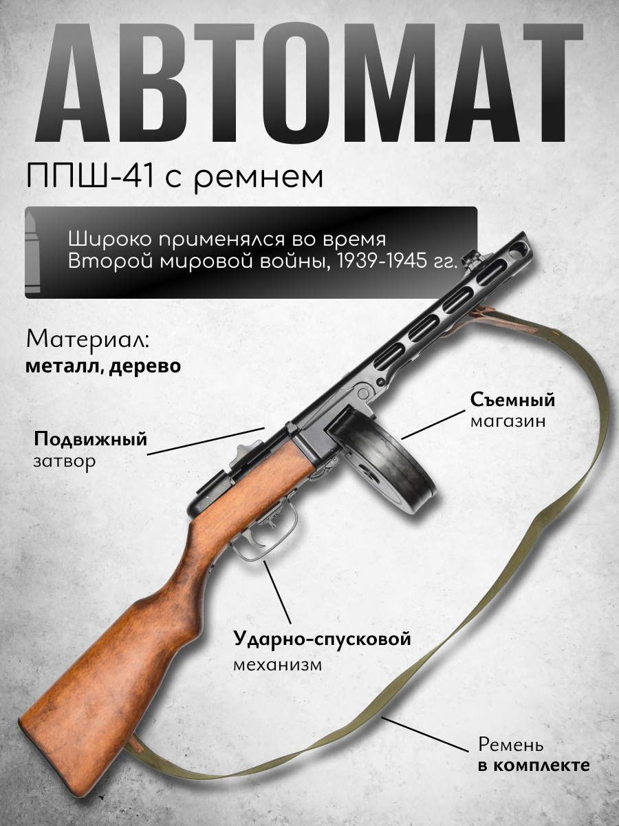 Пистолет-пулемёт Шпагина ППШ, патрон 7,62×25 мм, разработанный в СССР 1940 г. (2-ая Мировая Война) с Пистолет-пулемёт Шпагина ППШ, патрон 7,62×25 мм, разработанный в СССР 1940 г. (2-ая Мировая Война) с