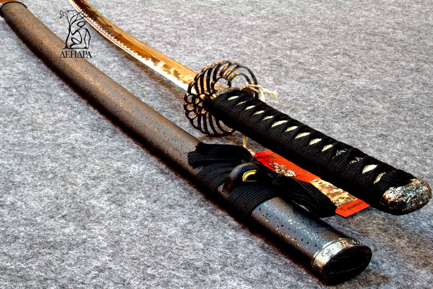 Катана, клинок 440 сталь, ножны черные, цуба с журавлем