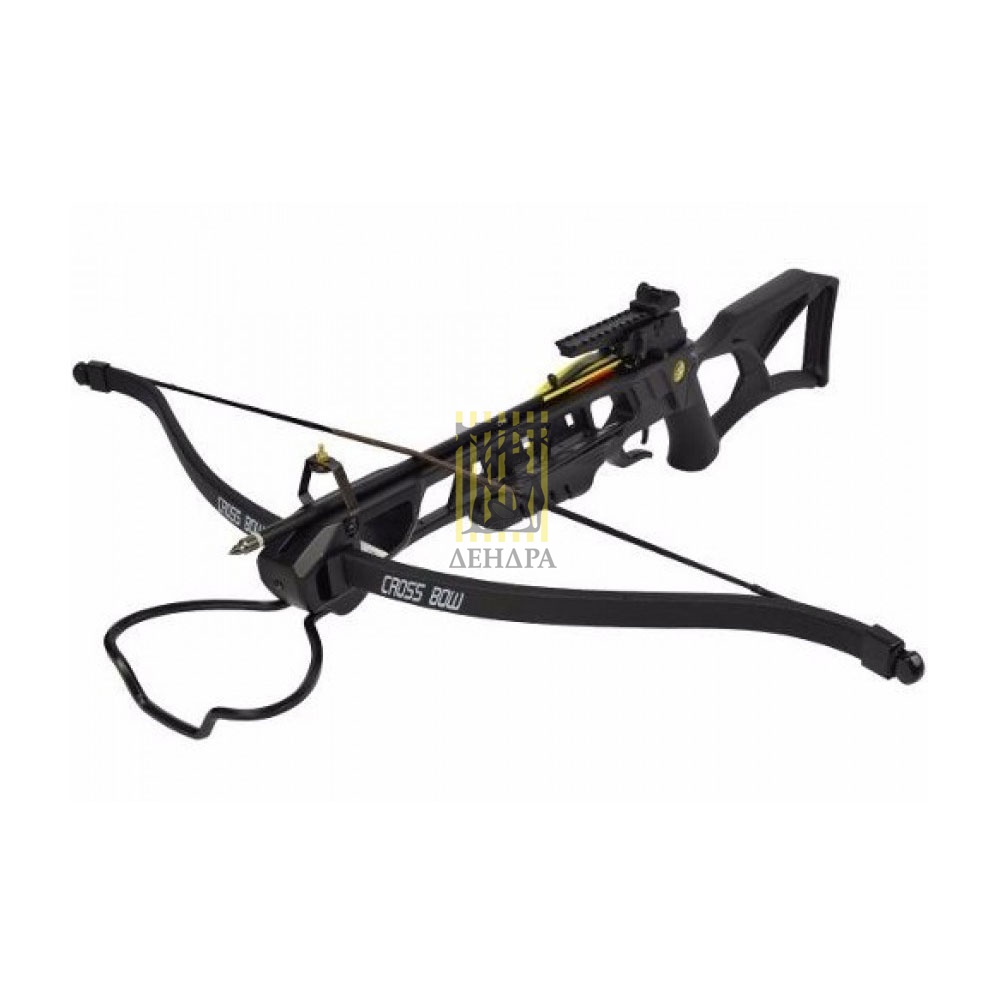 Арбалет рекурсивный силой 95 Lbs, цвет черный,  стрингер для установки тетивы, воск, 2 стрелы. 