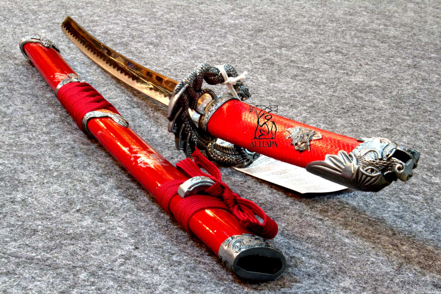 Вакидзаси "Красная Змея", цвет красно-серый, ножны плетёные, латунь