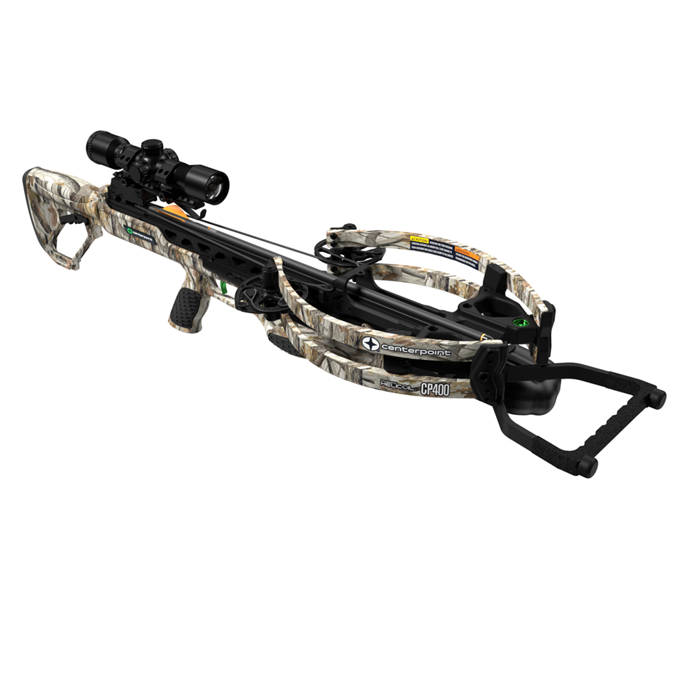 Блочный арбалет CENTER POINT CP400, технология HeliCoil, от оси до оси 10,5", (во взвед. состоянии 6"), скорость 123 м/с, 400 ф/с, ориг. натяжение 200 фунтов (90 кг), в полной комплектации