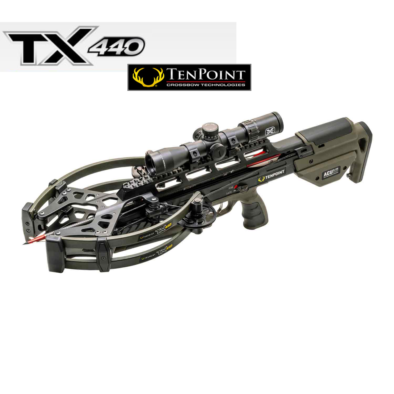 Арбалет TenPoint TX 440, скорость 440 ф/с, 134 м/с, длина 71 см, ход тетивы 30,5 см, ширина 28 - 16,5 см,