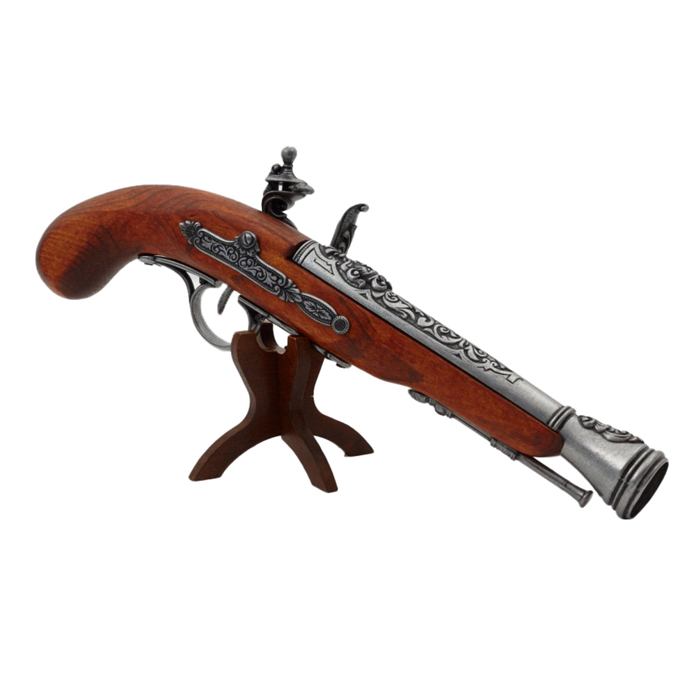 Пистолет пиратский кремневый, репродукция из дерева и металла с имитацией механизма заряжания и стре
