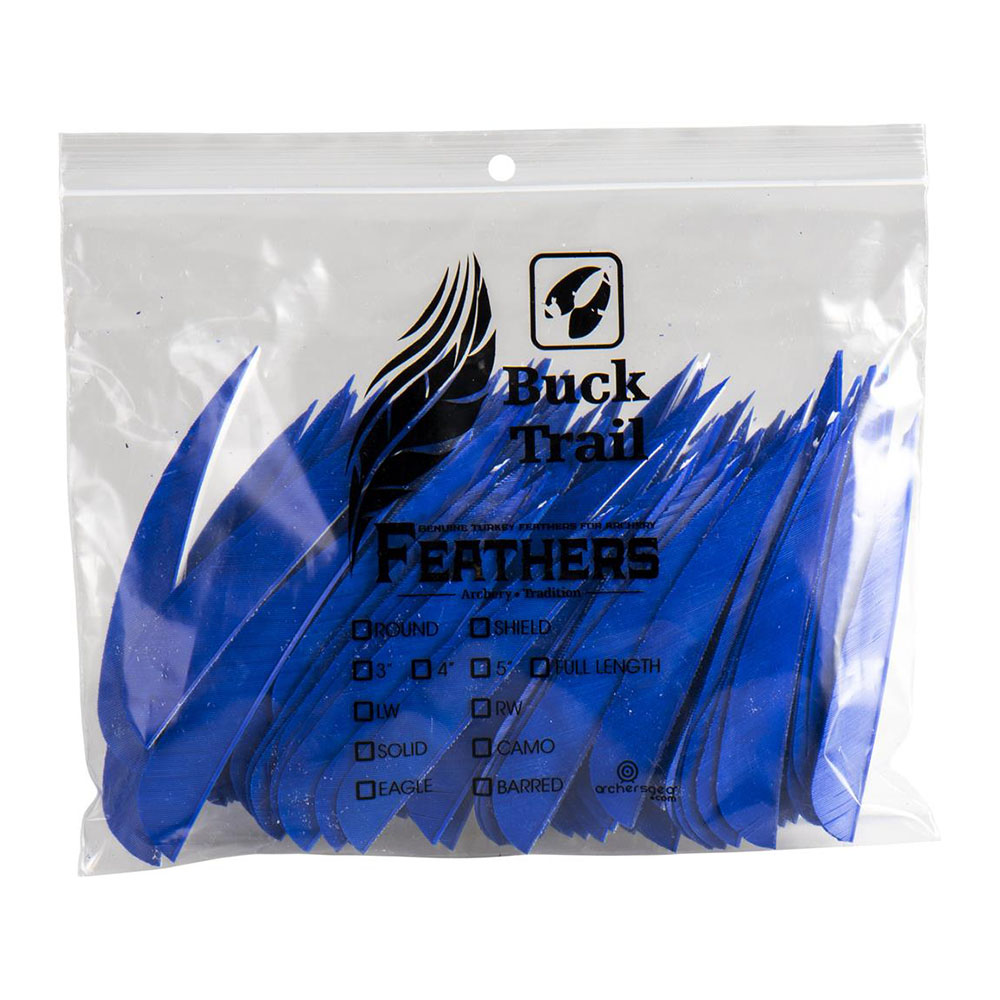 Оперение натуральное для стрел, форма Round, размер 4", цвет синий, производитель Buck Trai, 100 шт/