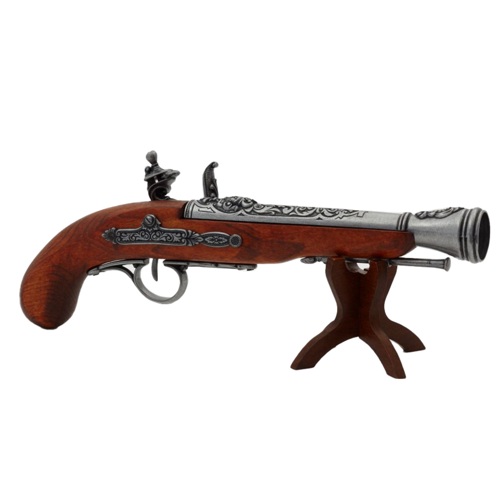 Пистолет пиратский кремневый, репродукция из дерева и металла с имитацией механизма заряжания и стре